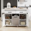 K&K Kitchen Island with Trash Can Storage Cabinet, Kitchen Cart with Drop Leaf, Spice Rack, Towel Rack and Drawer