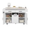 K&K Kitchen Island with Trash Can Storage Cabinet, Kitchen Cart with Drop Leaf, Spice Rack, Towel Rack and Drawer