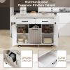 K&K Kitchen Island with Trash Can Storage Cabinet, Kitchen Cart with Drop Leaf, Spice Rack, Towel Rack and Drawer