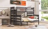 Wood Twin XL over Queen Bunk Bed with Ladder, Gray