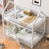Metal Twin over Twin House Bunk Bed with Fence and Door, White