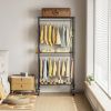 Rolling Clothes Rack, Heavy Duty Clothing Rack, 3-Shelf Portable Adjustable Wardrobe Closet with Wheels, Hanging Rods & Side Hooks