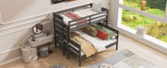 Wood Twin XL over Queen Bunk Bed with Ladder, Gray