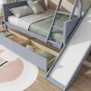Twin over Full Bunk Bed with 2 Drawers, Slide, Shelves, Ladder, Rubber Wood Bunk Bed with Slide, Drawers,Grey(Old Sku:W504S00061)