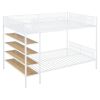 Twin Over Full Metal Bunk Bed with 5-Tier Shelves, White