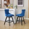 Swivel Velvet Barstools with Button Tufted Decoration and Wooden Legs, and Chrome Nailhead Trim, Leisure Style Bar Chairs,Bar stools, Set of 2 (Blue)