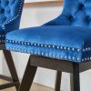 Swivel Velvet Barstools with Button Tufted Decoration and Wooden Legs, and Chrome Nailhead Trim, Leisure Style Bar Chairs,Bar stools, Set of 2 (Blue)