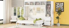 Queen Size Murphy Bed Wall Bed with Closet and Drawers,White
