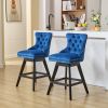 Swivel Velvet Barstools with Button Tufted Decoration and Wooden Legs, and Chrome Nailhead Trim, Leisure Style Bar Chairs,Bar stools, Set of 2 (Blue)