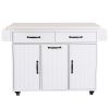 K&K Kitchen Island with Trash Can Storage Cabinet, Kitchen Cart with Drop Leaf, Spice Rack, Towel Rack and Drawer