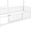 Metal Twin over Twin House Bunk Bed with Fence and Door, White