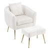 Velvet Accent Chair Set Barrel Chair with Ottoman Modern Club Chair Reading Armchair with Lumbar Pillow for Living Room, Bedroom, Study Room