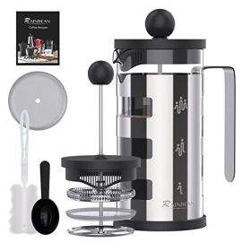 French Press Cafetiere 4 Cups, Stainless Steel Body Shell Coffee Maker- Heat Resistant - Stainless Steel Filter Coffee Press For Coffee Lover, Silver, (Option: Macaron)