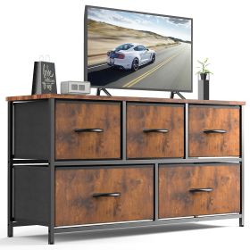 Sweetcrispy Dresser for Bedroom Storage Drawers Fabric Storage Tower with 5 Drawers, Chest of Drawers with Fabric Bins (Color: as Pic)