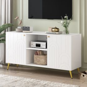 Modern TV Stand for TVs up to 55 Inches,Entertainment Center Media Console,Adjustable Shelf,Metal Legs,Handles and Anti-tip Device for Living room (Material: MDF, Color: White)