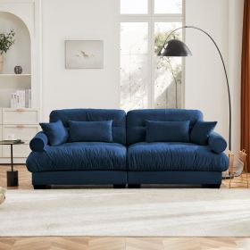 Modern Two-Seat Sofa with Bolstered Armrests,Velvet 2-Seat Sofa With Waist Pillows and Throw Pillows , Suitable for Living Room (Color: Blue)