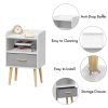 Nightstand With Collapsible Fabric Drawer, 2-Tier Storage End Table, Wood Side Table with Storage Cabinet for Bedroom, Living Room