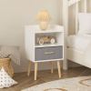 Nightstand With Collapsible Fabric Drawer, 2-Tier Storage End Table, Wood Side Table with Storage Cabinet for Bedroom, Living Room