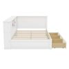 L-Shaped Bed Frame with Drawer and and Bookcase,Corner Bed Wooden Captain Bed with Led Downlight and USB Port for Small Room,Bedroom, Guest Room