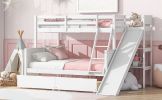 Twin over Full Bunk Bed with 2 Drawers,Slide,Shelves,Ladder,Rubber Wood Bunk Bed with Slide,Drawers,Grey