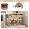 4-piece Dining Bar Table Set with 3 Upholstered Stools,Multifunctional Dining Table with 3 Drawers (Gray)