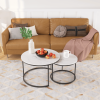 Nesting Coffee Table Set of 2, 27.6inch Round Coffee Table Industrial Wood Finish with Sturdy Metal Frame
