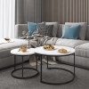 Nesting Coffee Table Set of 2, 27.6inch Round Coffee Table Industrial Wood Finish with Sturdy Metal Frame