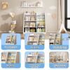 Wooden Toy Storage Organizer Cabinet Kids Bookshelf Children Bookcase Toddler Baby Sling Book Rack Adjustable Shelf for Playroom Bedroom Nursery Hallw