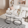 Nesting Coffee Table Set of 2, 27.6inch Round Coffee Table Industrial Wood Finish with Sturdy Metal Frame
