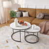 Nesting Coffee Table Set of 2, 27.6inch Round Coffee Table Industrial Wood Finish with Sturdy Metal Frame