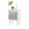 Nightstand With Collapsible Fabric Drawer, 2-Tier Storage End Table, Wood Side Table with Storage Cabinet for Bedroom, Living Room