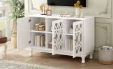 Modern Mirrored TV Stand for TV up to 55 Inches,Entertainment Center Solid Wood Legs,Metal Handle and 3 Adjustable Shelves For Living room
