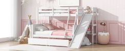 Twin over Full Bunk Bed with 2 Drawers,Slide,Shelves,Ladder,Rubber Wood Bunk Bed with Slide,Drawers,Grey