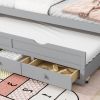 Twin Size Bed with Headboard,Footboard,Trundle and Three Storage Drawers,Twin Size Pine Wood Bed with Headboard,Footboard,Grey