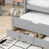 Twin Size Bed with Headboard,Footboard,Trundle and Three Storage Drawers,Twin Size Pine Wood Bed with Headboard,Footboard,Grey
